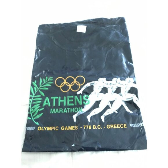2004 Athens Olympic Games T-Shirt Athens Marathon Navy Blue Heavily Embroidered